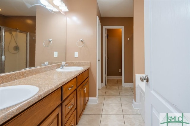 164 Glynn Ct, Hinesville, GA 31313 - bathroom featuring an enclosed shower, vanity, and tile patterned floors