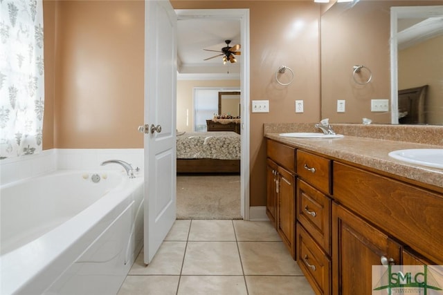 164 Glynn Ct, Hinesville, GA 31313 - bathroom with crown molding, vanity, a tub, ceiling fan, and tile patterned flooring