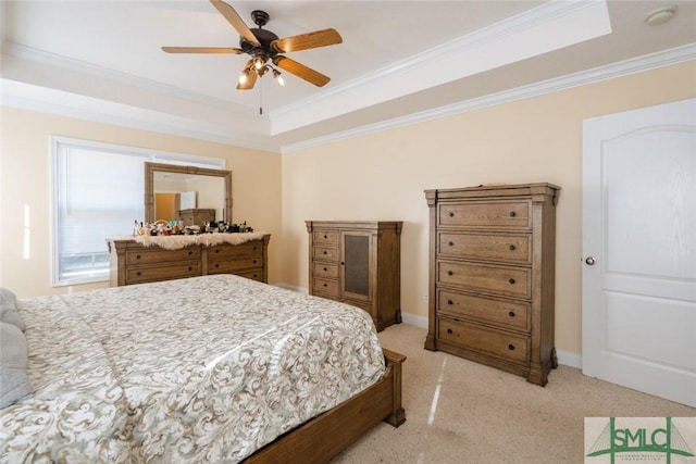 164 Glynn Ct, Hinesville, GA 31313 - carpeted bedroom with ceiling fan, ornamental molding, and a tray ceiling