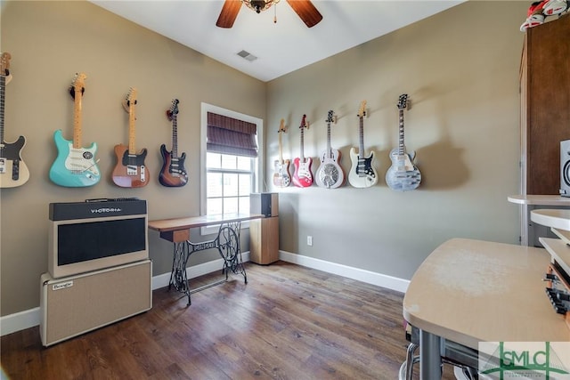 interior space featuring ceiling fan and hardwood / wood-style floors