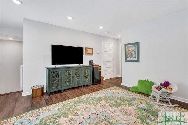 living room with dark hardwood / wood-style floors