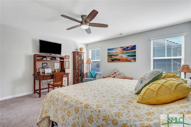 bedroom featuring ceiling fan and carpet floors