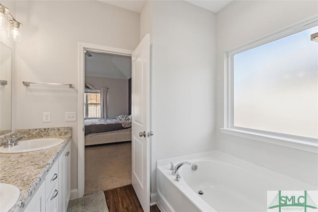 bathroom with vanity and a bathtub