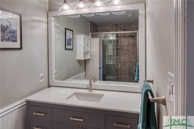 bathroom featuring vanity and walk in shower