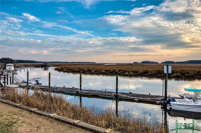 dock area with a water view