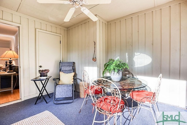 view of patio featuring ceiling fan