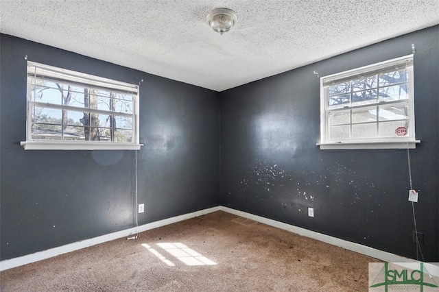 unfurnished room with carpet floors and a textured ceiling