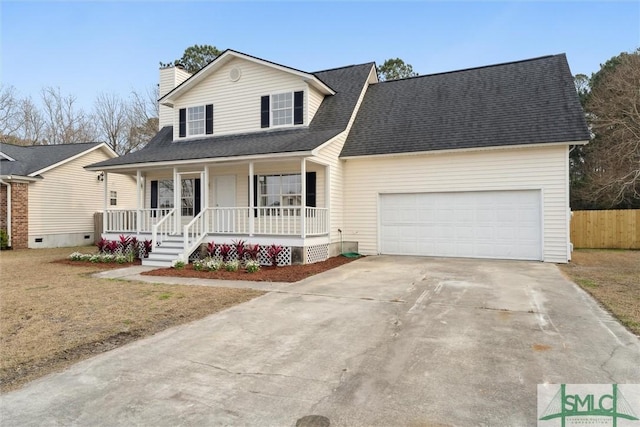 view of front facade featuring a garage and covered porch