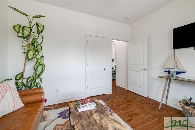 living area with dark wood-type flooring