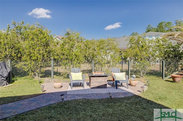 surrounding community with a patio area and a lawn