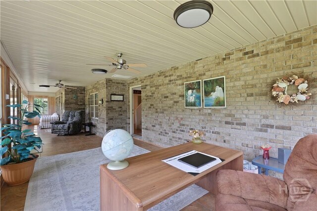 1280 Little Mccall Rd, Guyton, GA 31312 - living area featuring ceiling fan, wooden ceiling, and tile patterned floors