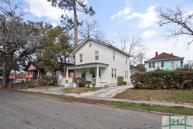 view of front of home featuring covered porch