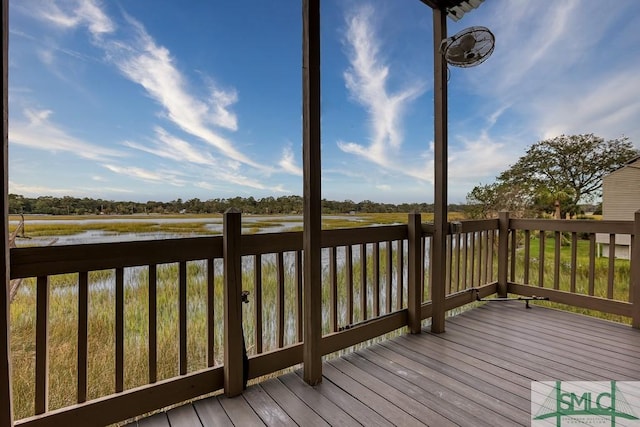 deck with a water view