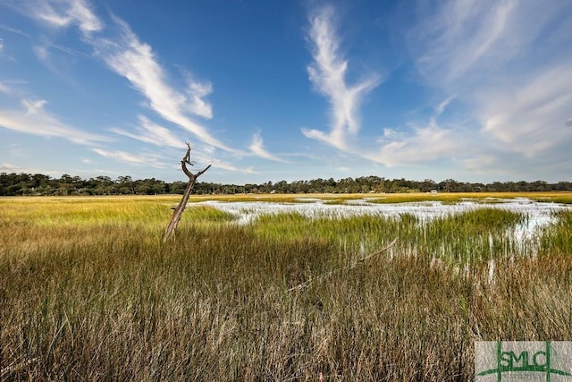 view of landscape featuring a water view and a rural view