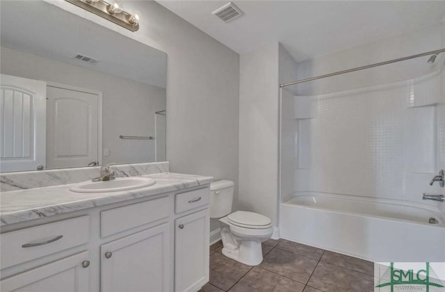 full bathroom with toilet, tile patterned floors, shower / washtub combination, and vanity