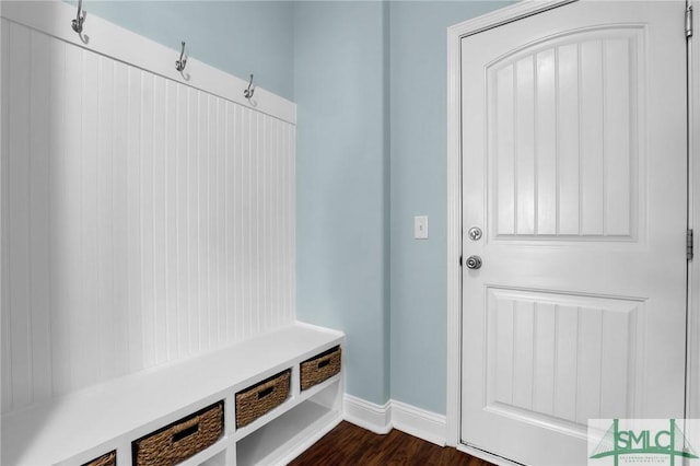 mudroom with dark hardwood / wood-style floors