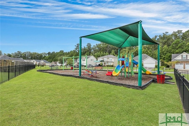 view of play area with a lawn