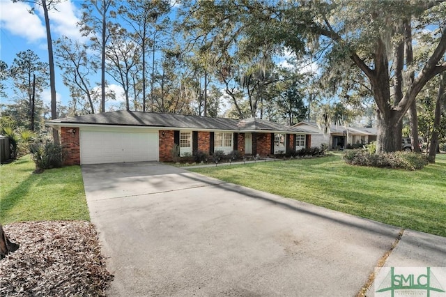 single story home with a garage and a front yard