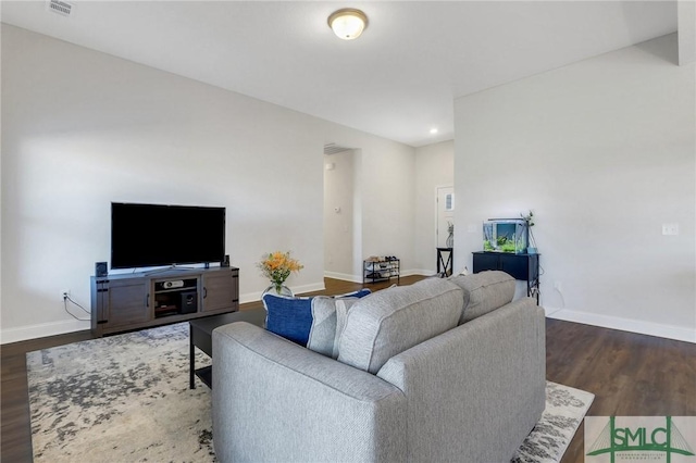 living room with hardwood / wood-style floors