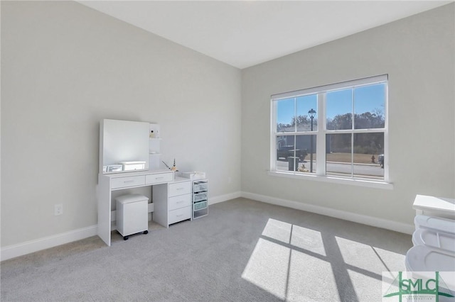 office area featuring light colored carpet