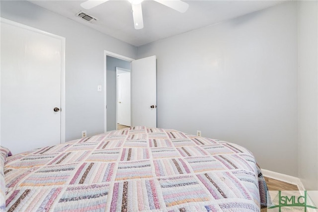 unfurnished bedroom featuring ceiling fan and light hardwood / wood-style floors