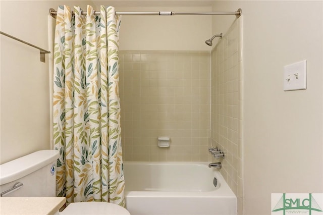 full bathroom featuring shower / tub combo, vanity, and toilet