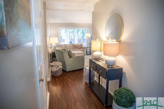 corridor with dark hardwood / wood-style floors