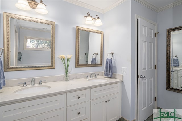 bathroom featuring vanity and crown molding