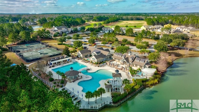 aerial view with a water view