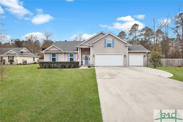 view of front of home featuring a garage and a front lawn