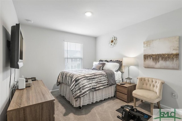 bedroom with light carpet