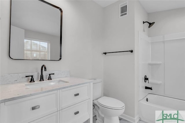 full bathroom featuring vanity, toilet, and shower / tub combination