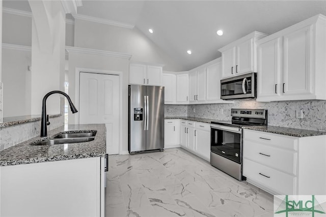 kitchen with white cabinetry, sink, and stainless steel appliances