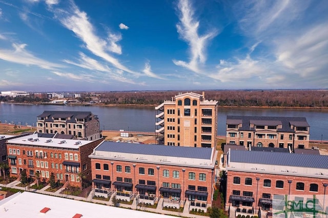 bird's eye view featuring a water view