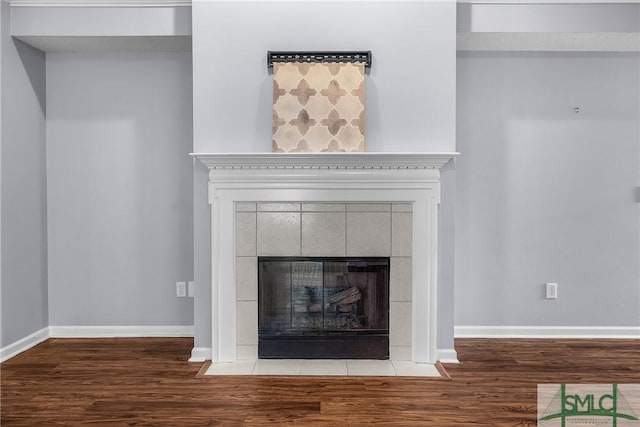 details featuring hardwood / wood-style floors and a fireplace