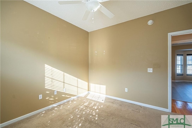 unfurnished room featuring ceiling fan and carpet flooring