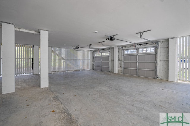 garage with a garage door opener