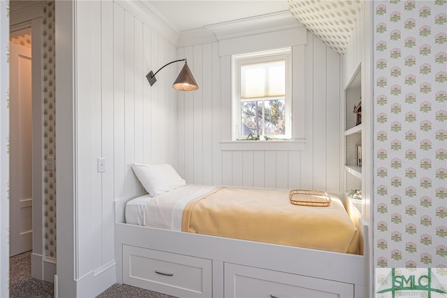 bedroom featuring crown molding