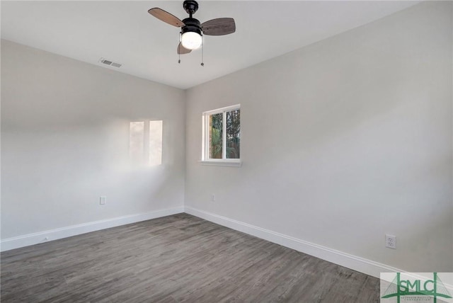 unfurnished room featuring hardwood / wood-style floors and ceiling fan