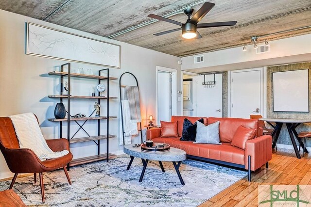 555 Berrien St Unit B, Savannah, GA 31401 - living room with visible vents, ceiling fan, and wood-type flooring