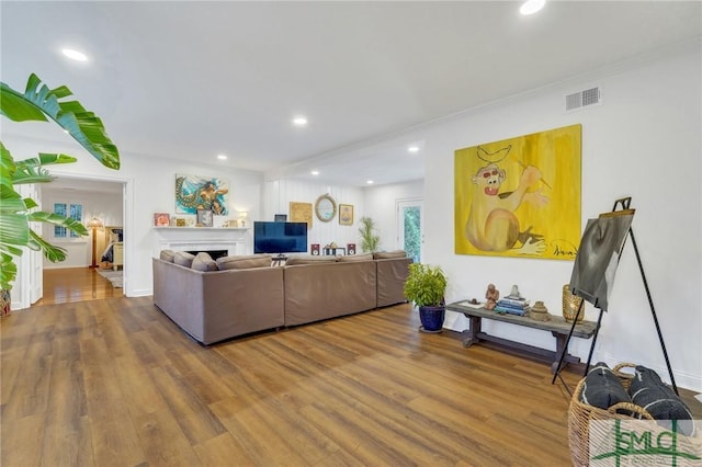 living room with hardwood / wood-style floors