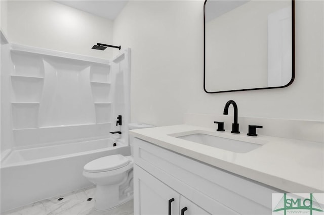 full bathroom with vanity, toilet, and shower / bathing tub combination