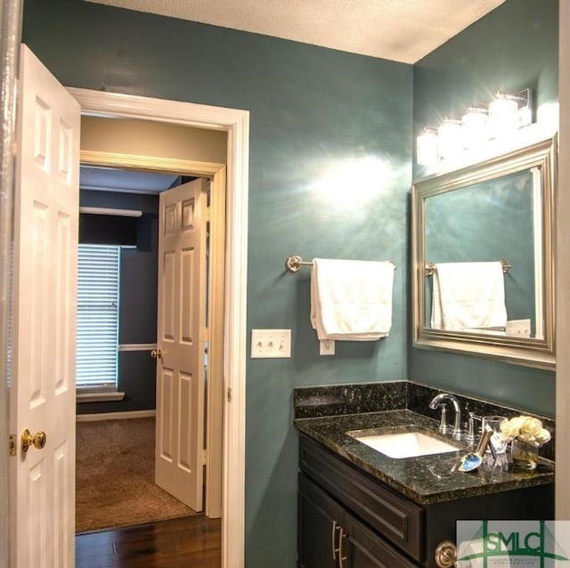 bathroom with vanity and wood-type flooring