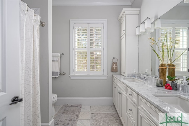 bathroom featuring vanity, plenty of natural light, and toilet