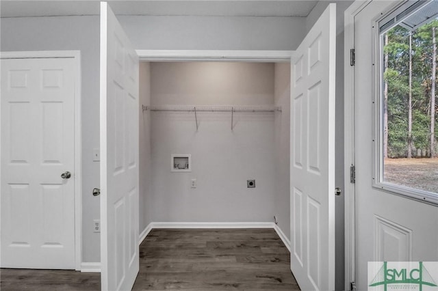 clothes washing area with washer hookup, dark hardwood / wood-style flooring, and electric dryer hookup