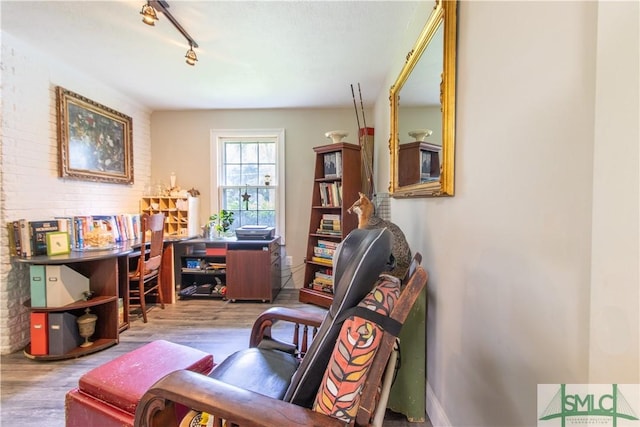 sitting room featuring track lighting and light hardwood / wood-style flooring