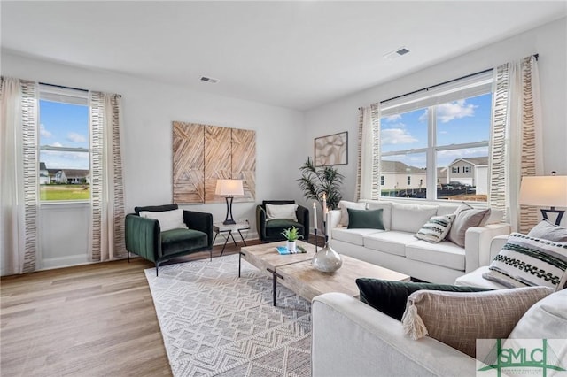 living room featuring light hardwood / wood-style flooring