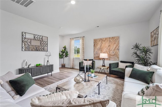 living room featuring light wood-type flooring