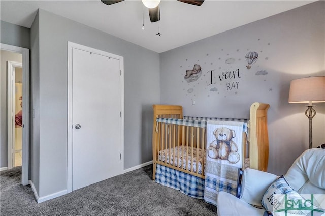 bedroom with carpet flooring and ceiling fan