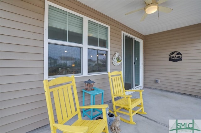 view of patio / terrace featuring ceiling fan